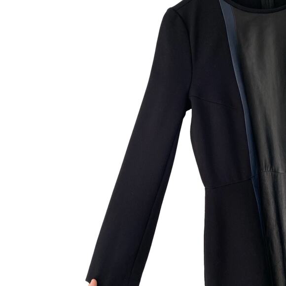 J. Crew Black Leather Panel Navy Blue Stripe Sheath Career Dress size 8 - Picture 5 of 8